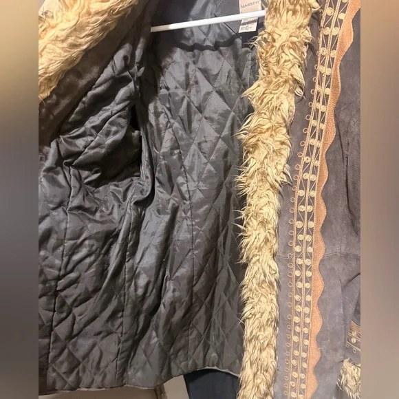 Penny Lane Massini Brown Embroidered suede, leather vintage Jacket with Faux Fur - Picture 4 of 16